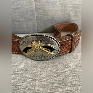 Tex Tan 1979 100% genuine tooled leather belt with cross pistols buckle men’s 40